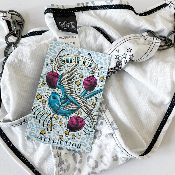 Sinful by Affliction Guns & Roses Embellished Bikini Bottom White Black Large - Picture 7 of 9